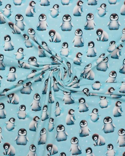 Pingvinerunger på lyseblå - French Terry
