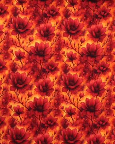 Røde og orangerøde blomster - French Terry