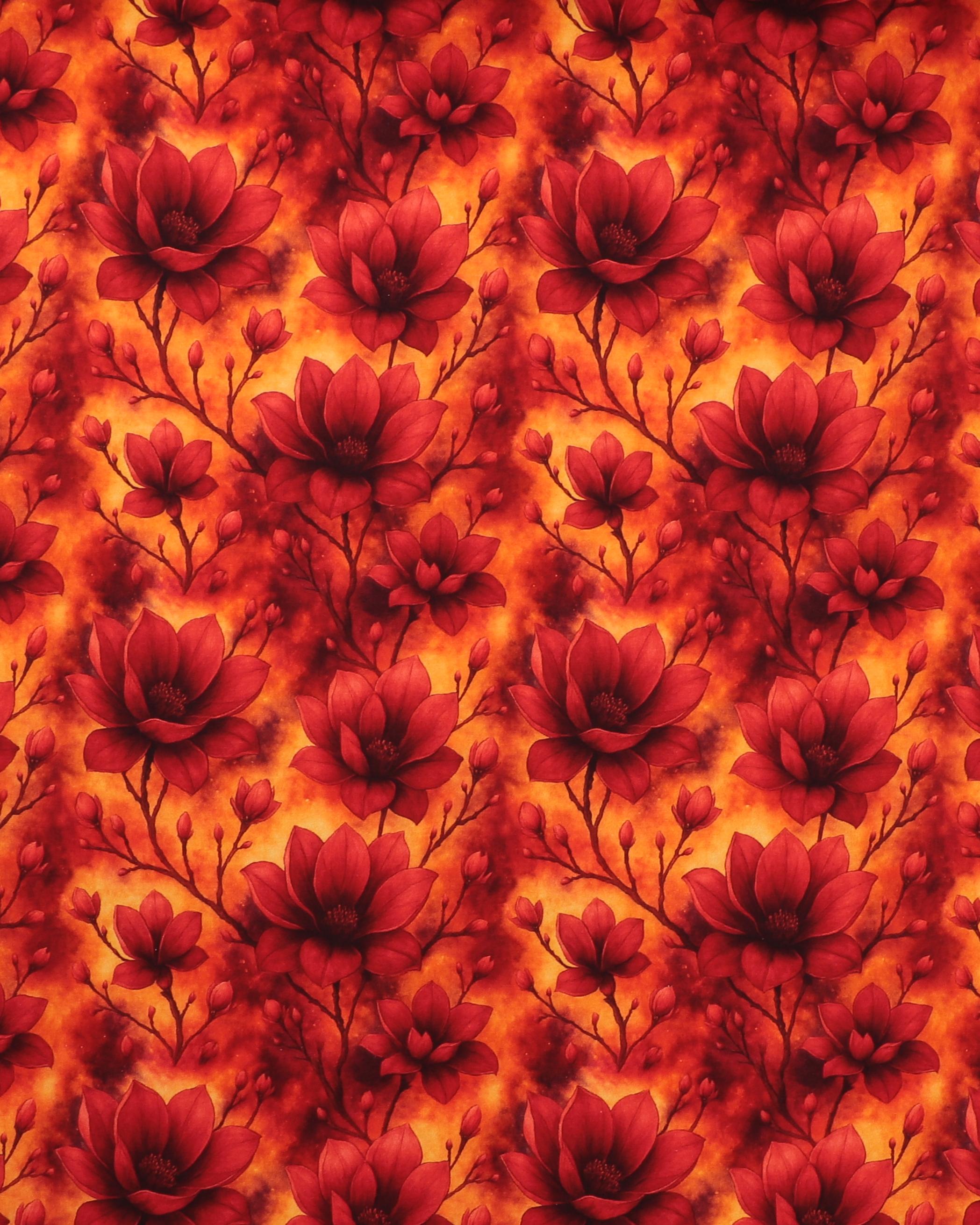 Røde og orangerøde blomster - French Terry 3 Røde og orangerøde blomster - French Terry