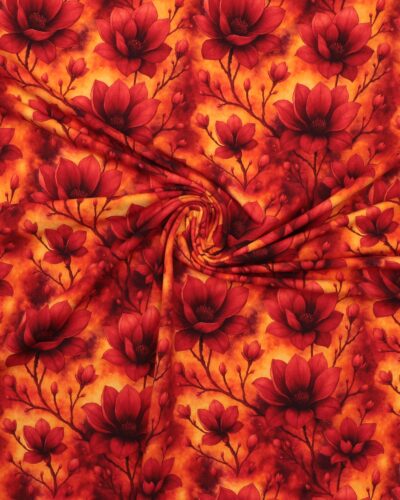 Røde og orangerøde blomster - French Terry 7 Røde og orangerøde blomster - French Terry