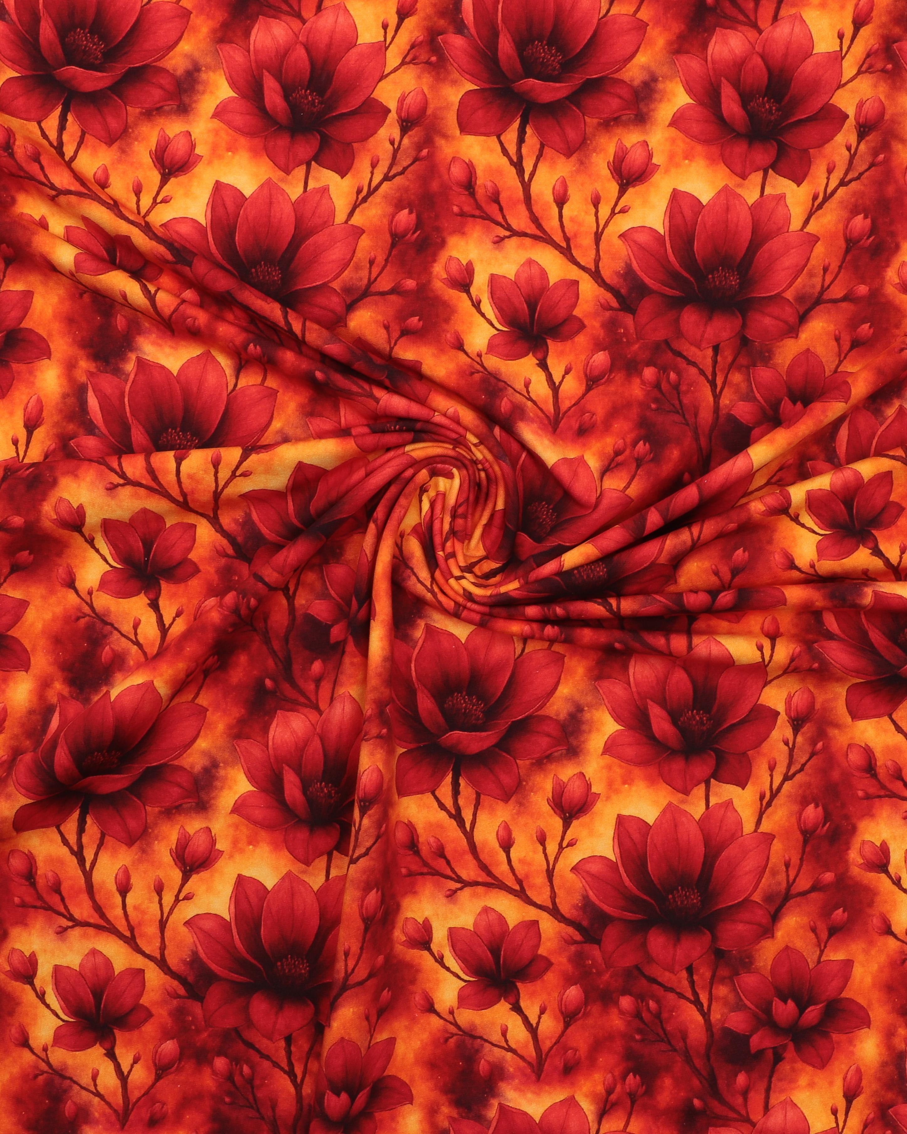 Røde og orangerøde blomster - French Terry 5 Røde og orangerøde blomster - French Terry - Billede 3