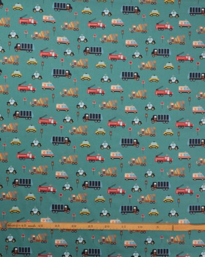 Alternative view of Køretøjer på mørk støvet blågrøn - Bomuld