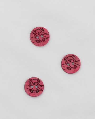 2-huls, hindbærrød koala - 15 mm kokosknap