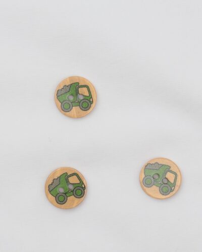 2 huls, træ look med grøn traktor - 15 mm