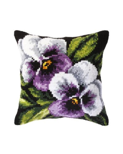 Påtegnet stramaj, stedmoderblomster - ca. 40x40 cm