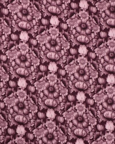 Blomster i aubergine/rosa farver - Twillvævet viskose