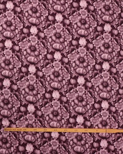 Alternative view of Blomster i aubergine/rosa farver - Twillvævet viskose
