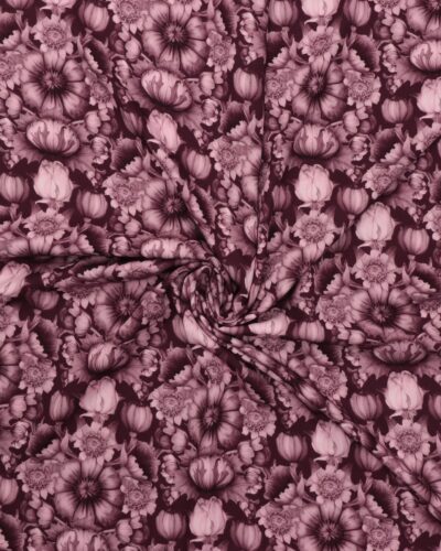 Blomster i aubergine/rosa farver - Twillvævet viskose