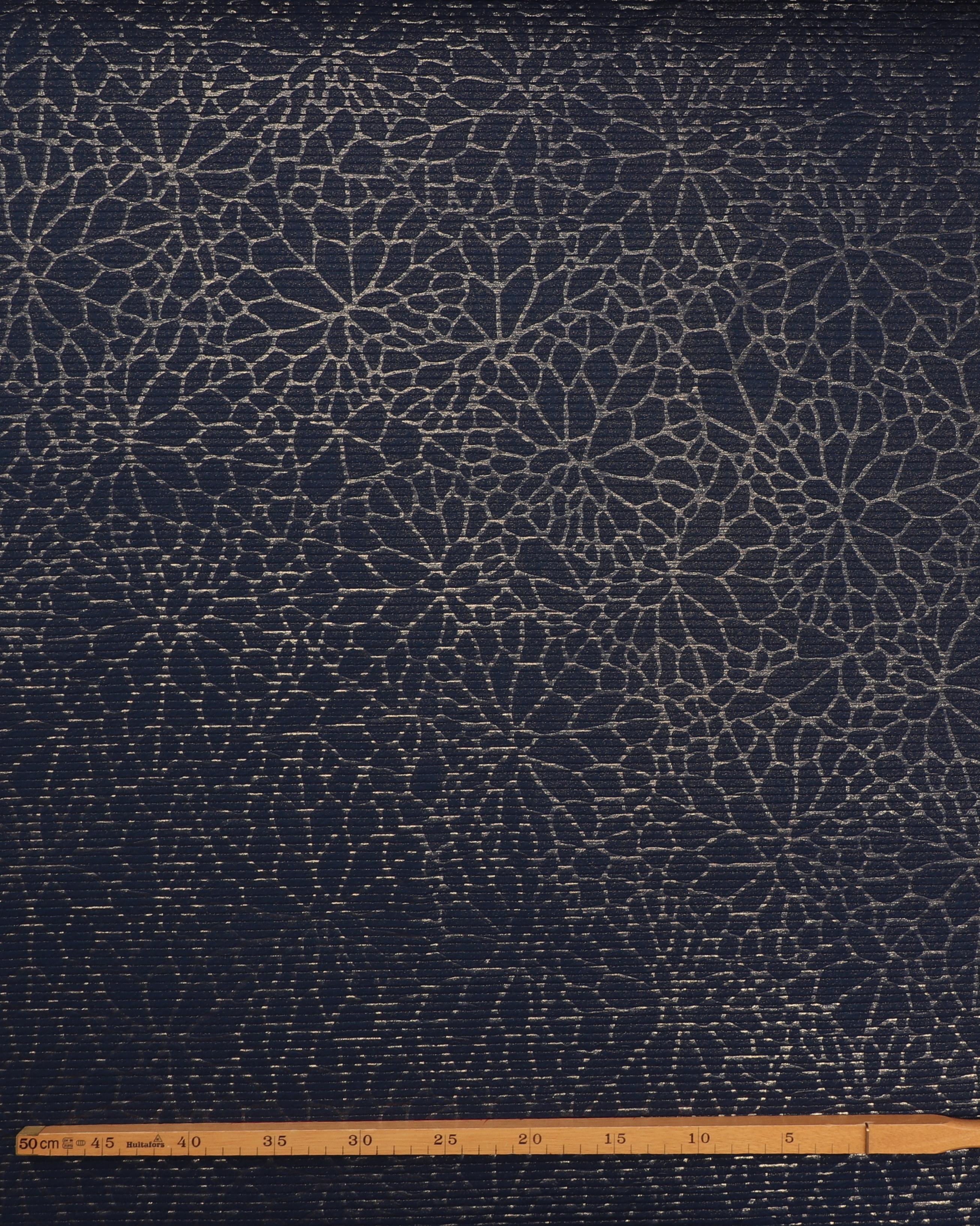 Mørkeblå med guld mønster - Polyester/spandex 4 Mørkeblå med guld mønster - Polyester/spandex - Billede 2