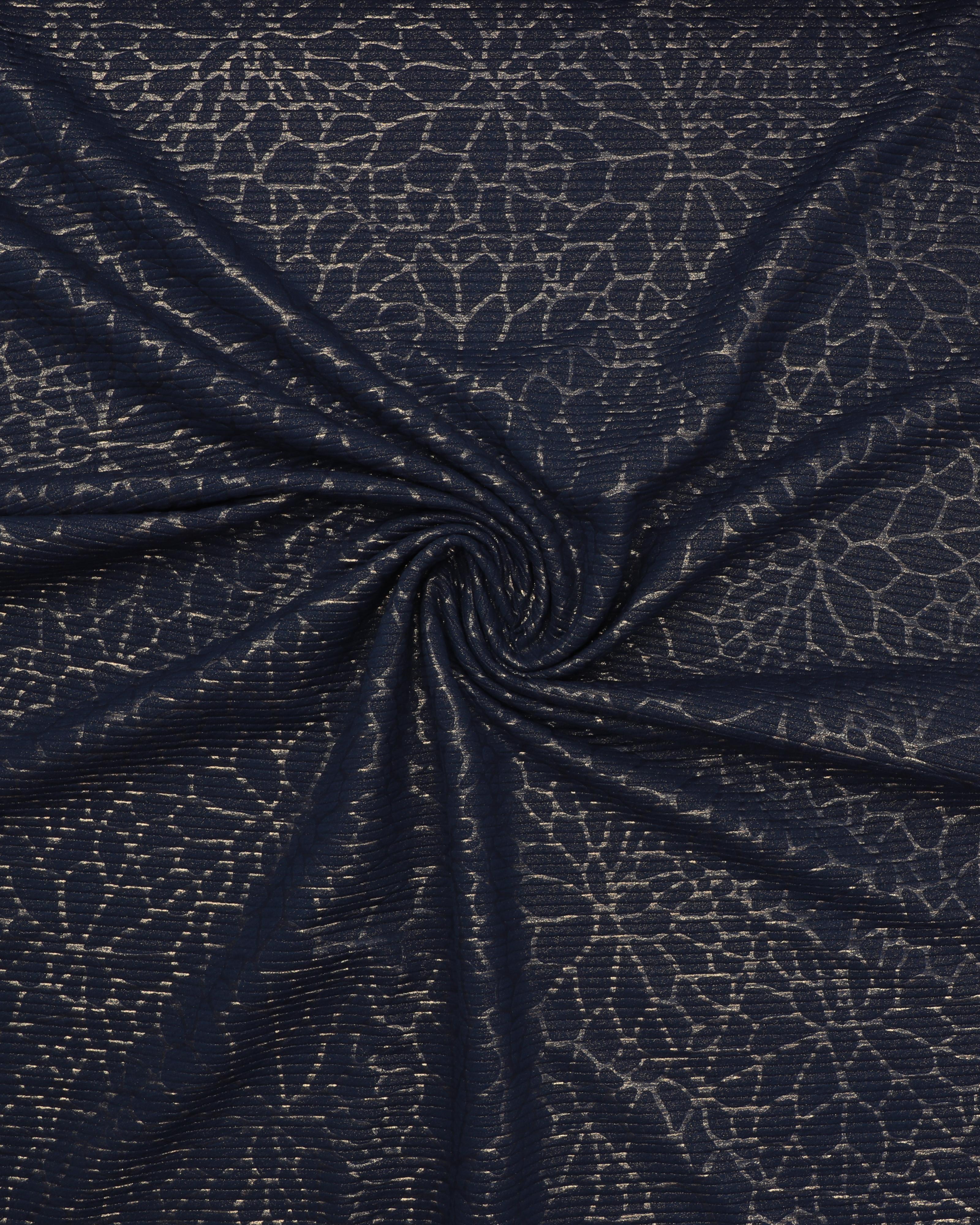 Mørkeblå med guld mønster - Polyester/spandex 5 Mørkeblå med guld mønster - Polyester/spandex - Billede 3