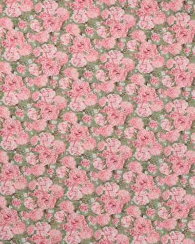 Blomster i rosa farver på grøn bund - Bomuld