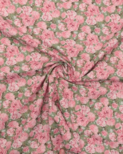 Blomster i rosa farver på grøn bund - Bomuld