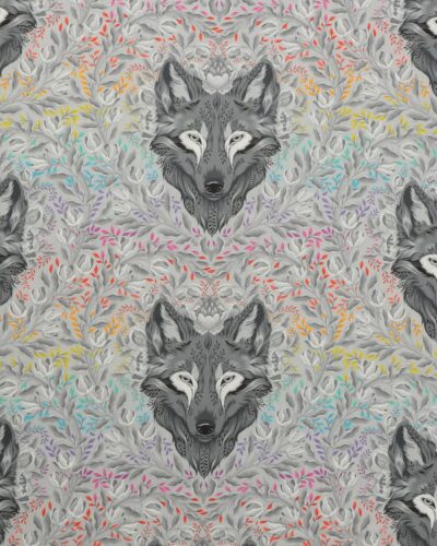 Wolf of Pink Street, ulv på lysegrå - Tula Pink