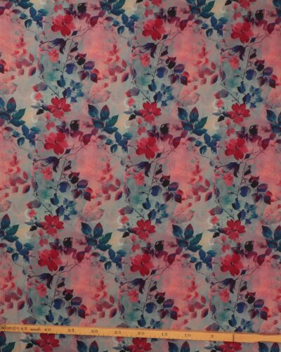 Alternative view of Blomster og blade i røde og blå nuancer - Viskose jersey