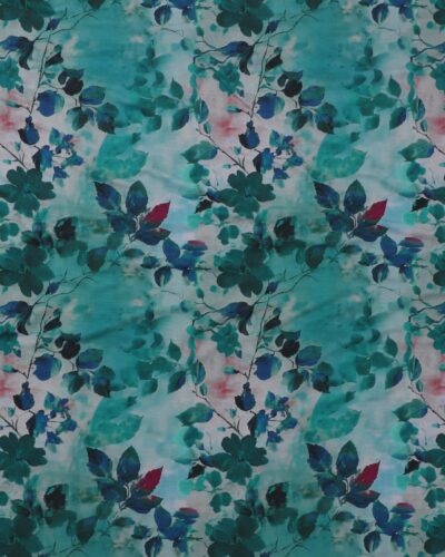 Blomster og blade i blå og petrolfarvet farver - Viskose jersey