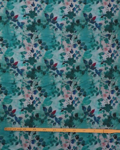 Alternative view of Blomster og blade i blå og petrolfarvet farver - Viskose jersey