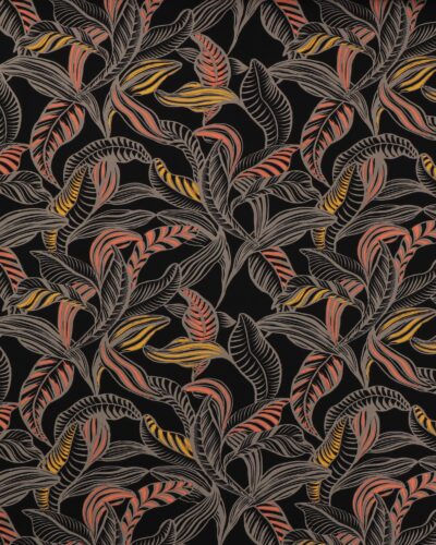Organisk bladmønster på sort bund - Viskose (Ecovero)