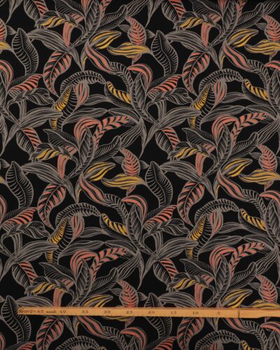 Alternative view of Organisk bladmønster på sort bund - Viskose (Ecovero)