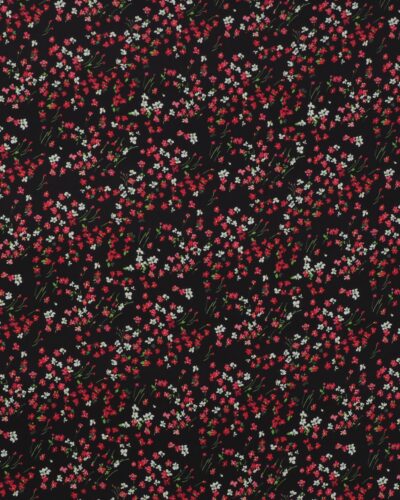 Små blomster på sort bund - Viskose (Ecovero)