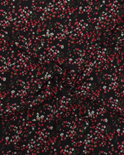 Små blomster på sort bund - Viskose (Ecovero)