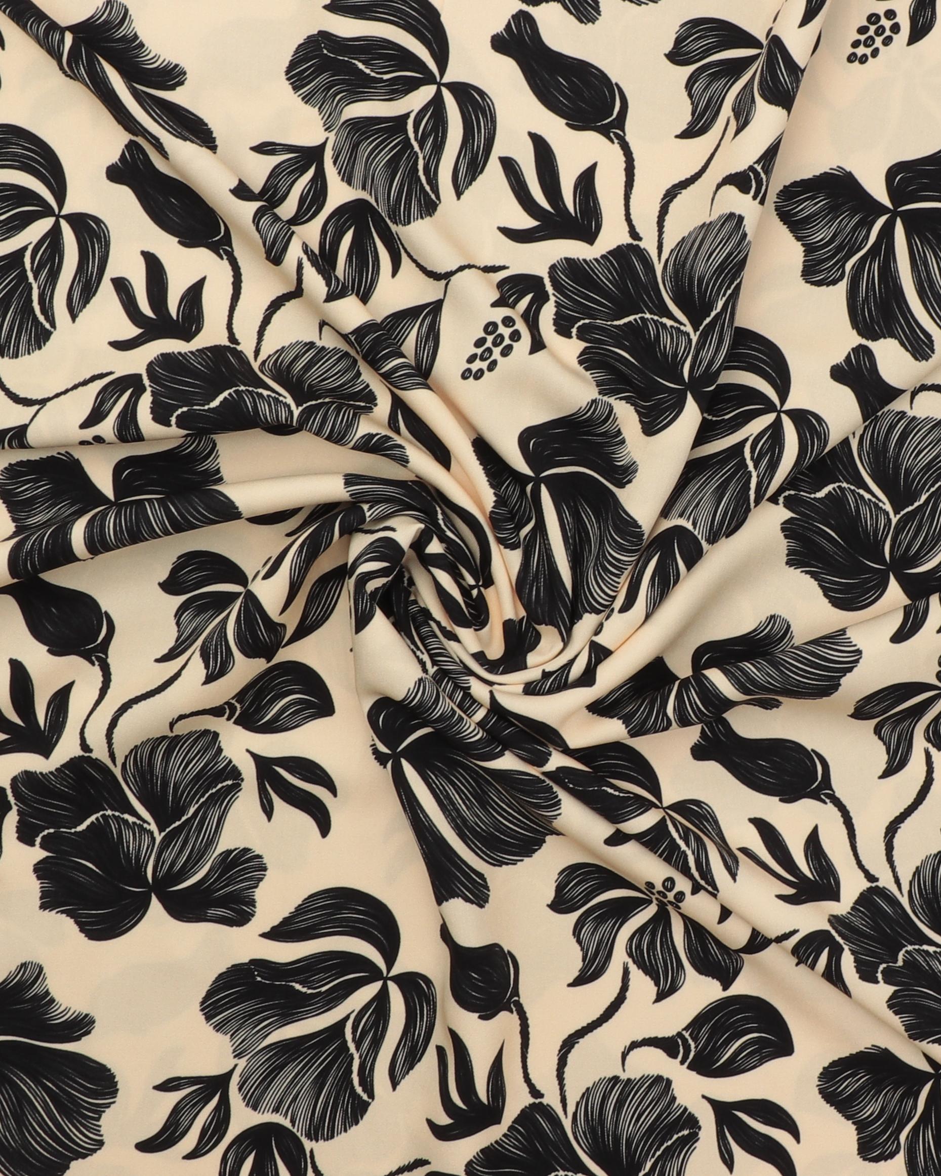 Sort blomster på cremefarvet bund - Twillvævet Viskose (Ecovero) 5 Sort blomster på cremefarvet bund - Twillvævet Viskose (Ecovero) - Billede 3