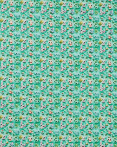 Små søde dyr på grøn bund - Bomuld