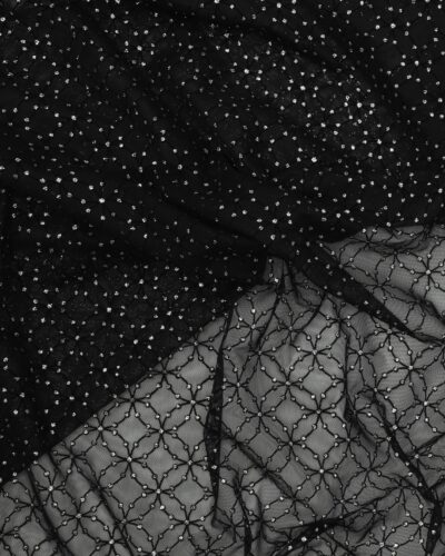 Sort tyl med sort mønster og sølv - Polyester