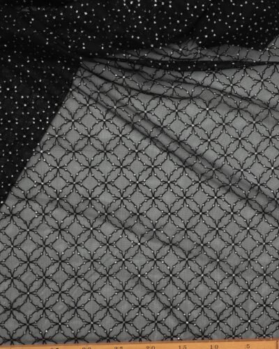 Alternative view of Sort tyl med sort mønster og sølv - Polyester