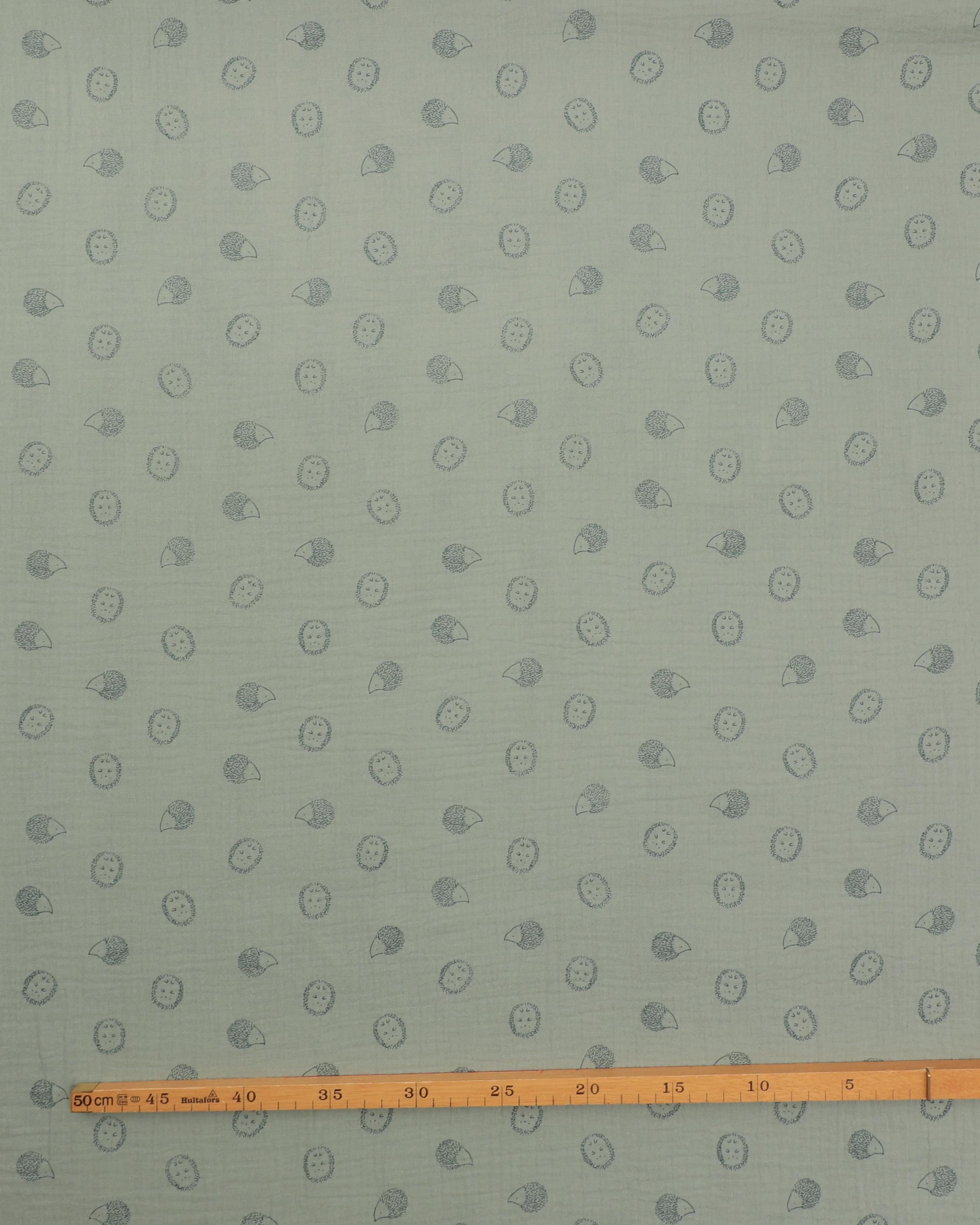 Lysegrøn med pindsvin - Double Gauze/musselin stof 4 Lysegrøn med pindsvin - Double Gauze/musselin stof - Billede 2