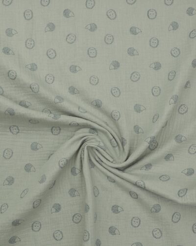 Lysegrøn med pindsvin - Double Gauze/musselin stof 7 Lysegrøn med pindsvin - Double Gauze/musselin stof