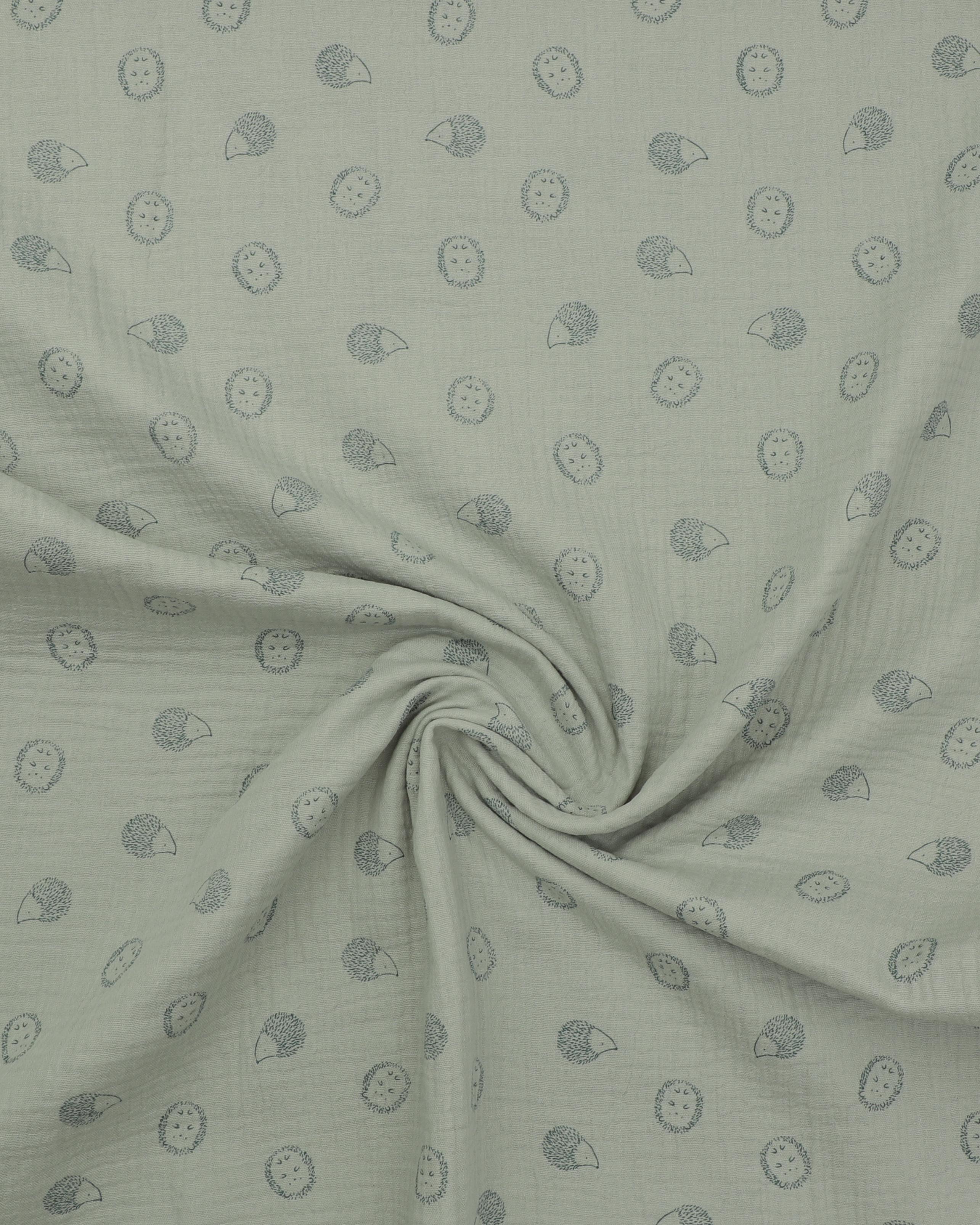 Lysegrøn med pindsvin - Double Gauze/musselin stof 5 Lysegrøn med pindsvin - Double Gauze/musselin stof - Billede 3