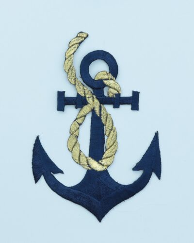 Mørkeblåt anker med reb i guld, ca. 8x11 cm - Strygemærke
