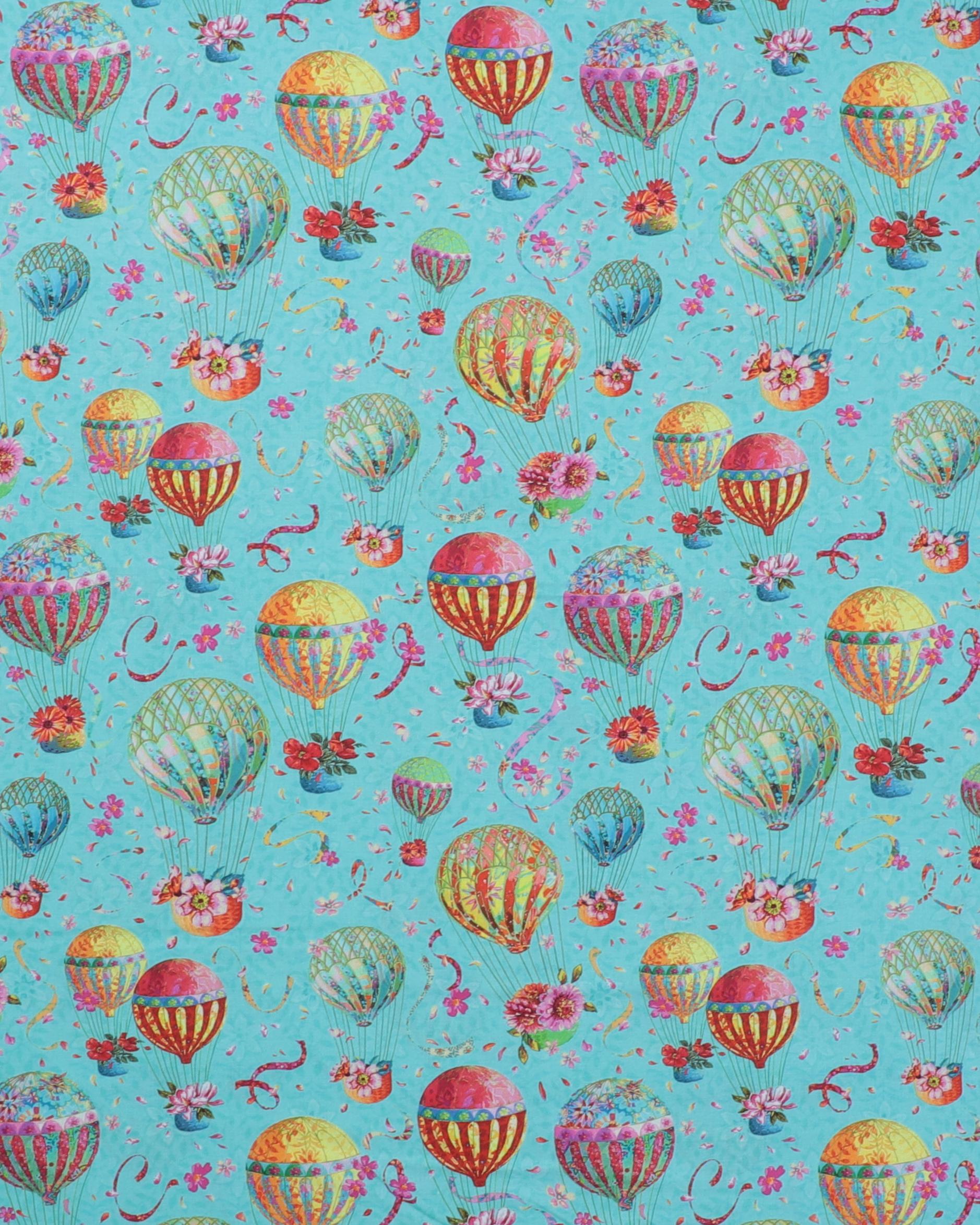 Luftballon med blomster i kurven - Patchwork - 100% Bomuld