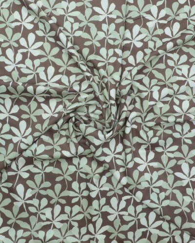 Bladmønster på mørk oliven - Twillvævet viskose