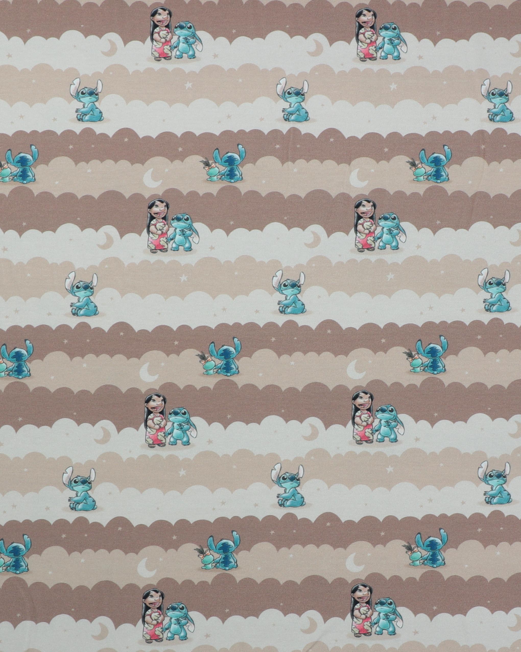 Lilo og Stitch med lysebrun - Jersey - 95% Bomuld, 5% Elastan