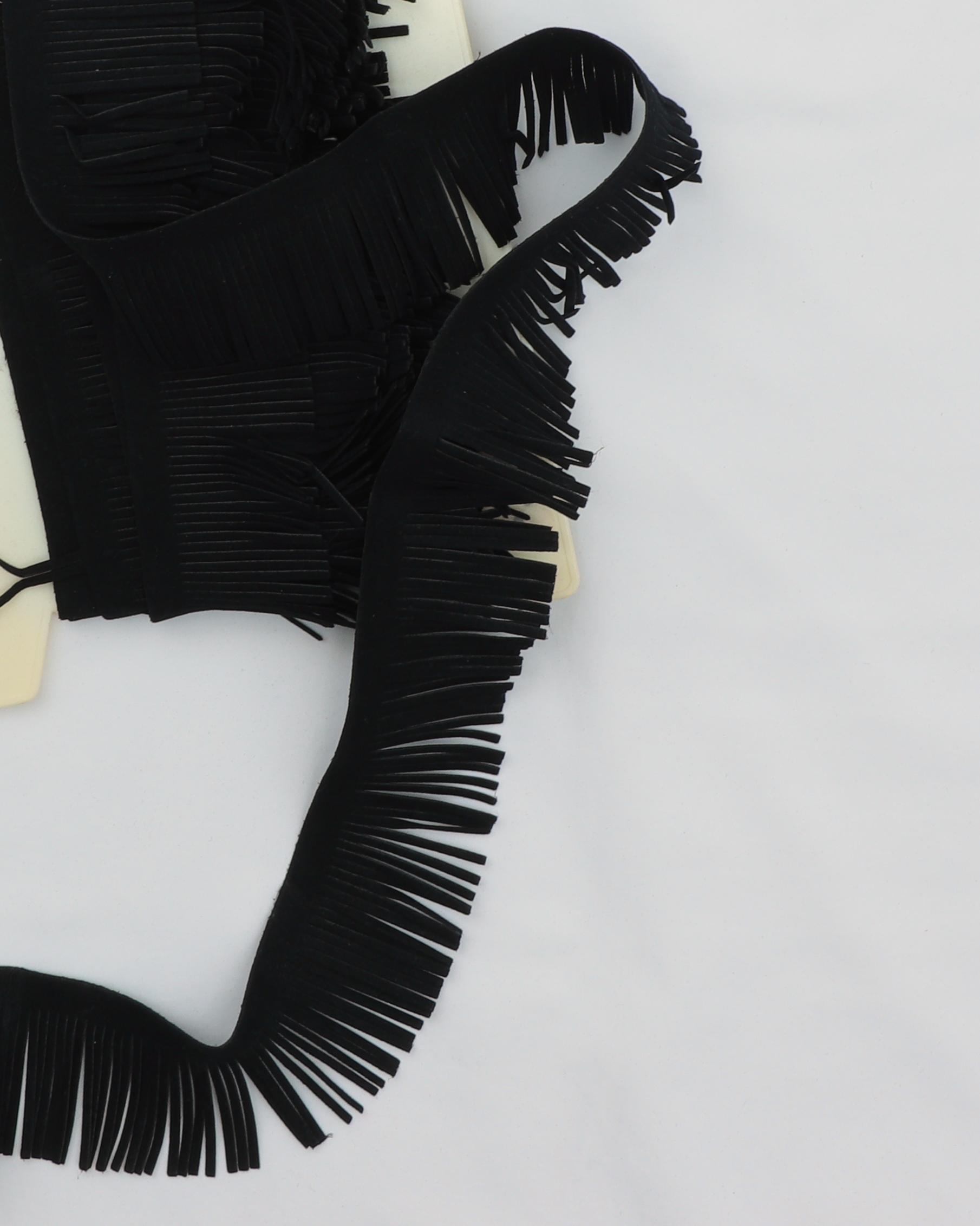 Sorte frynser i imiteret ruskind - ca. 5 cm