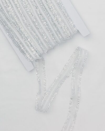 Hvid Flæseelastik med sølv - 25 mm