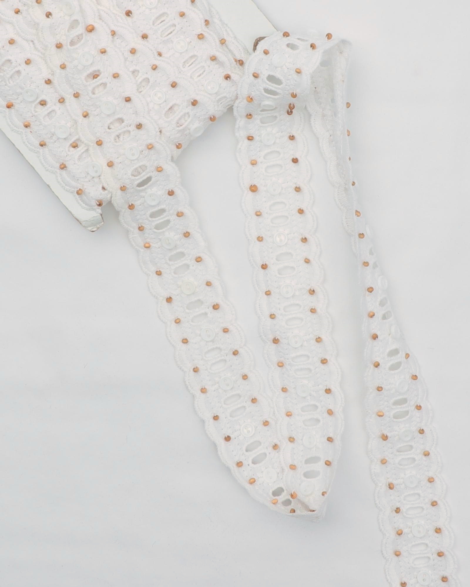 Feston, hvid med knapper og perler - 45 mm