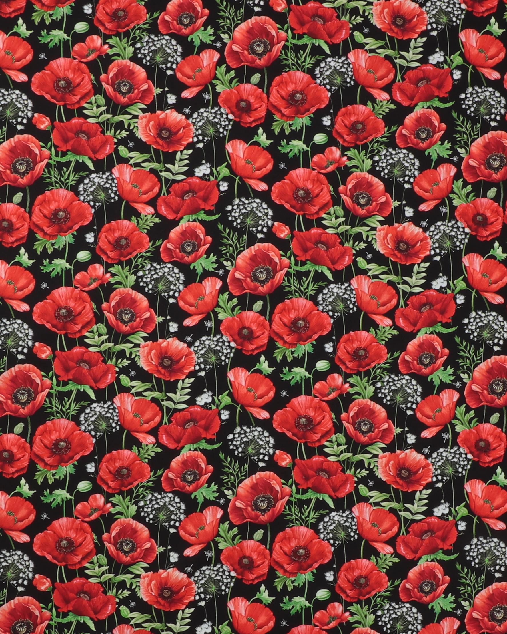 Valmuer på sort - Patchwork - 100% Bomuld