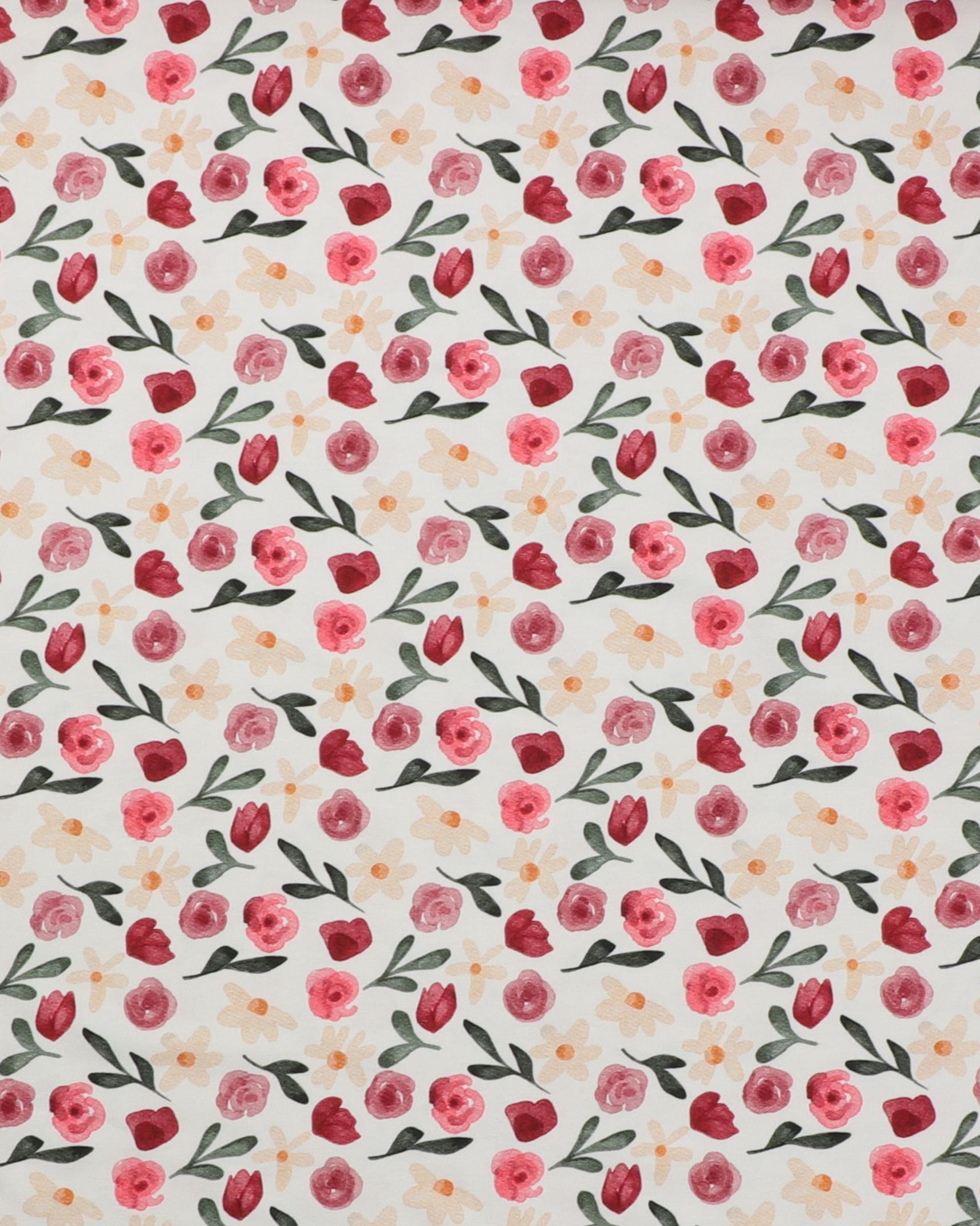 Blomster på hvid - Jersey - 95% Bomuld, 5% Elastan