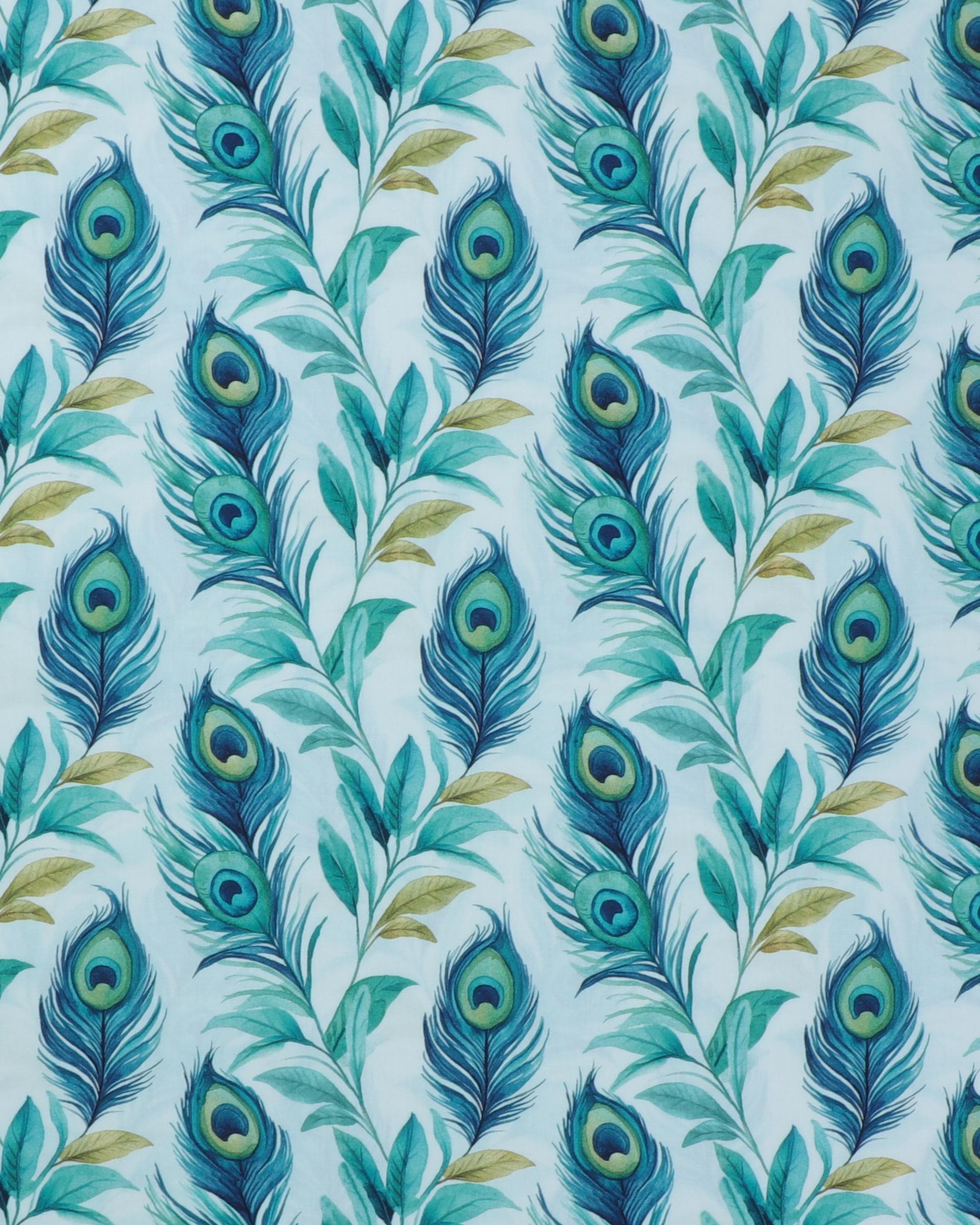 Påfuglefjer på offwhite bund - Viskose - 100% Viskose