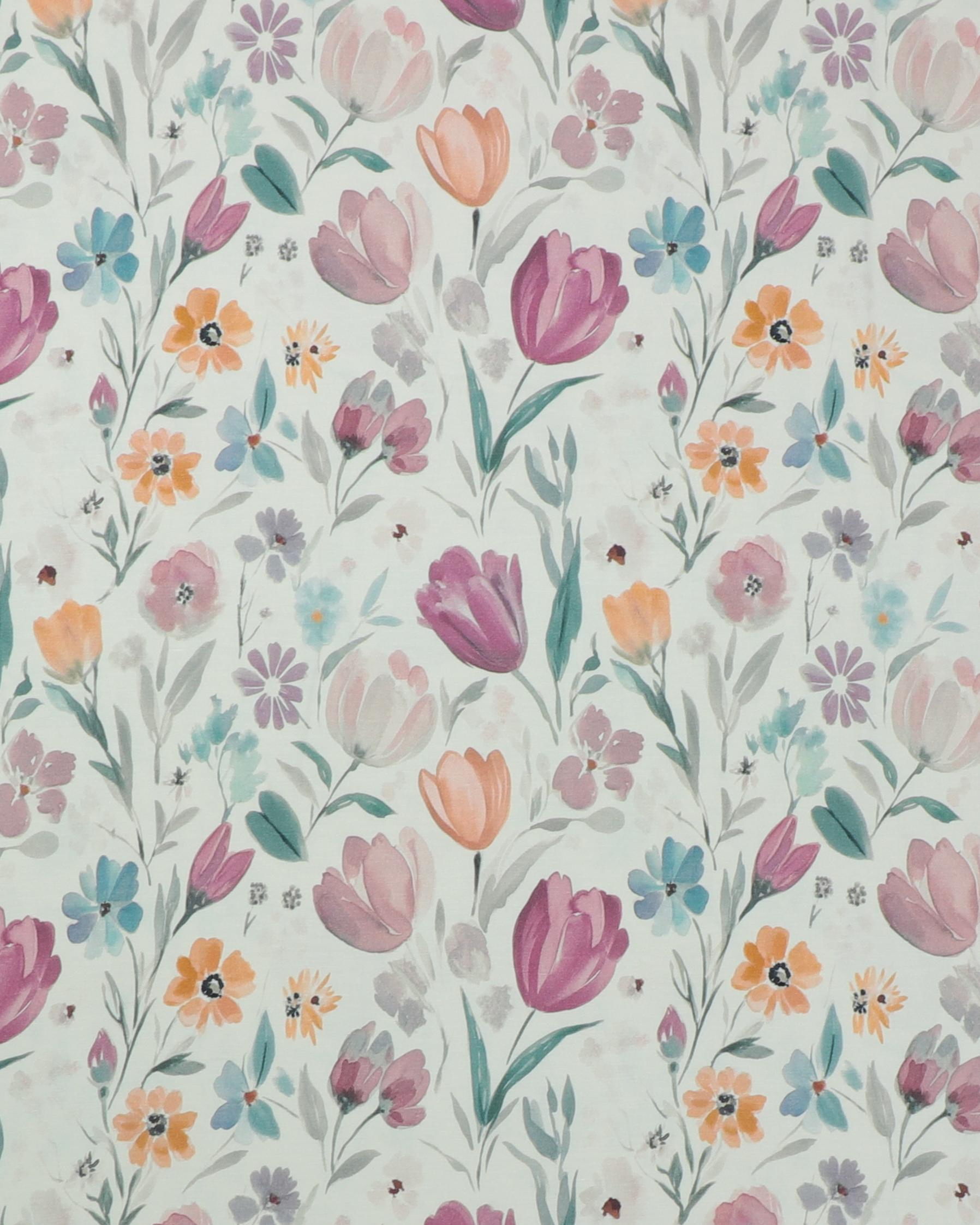 Blomster på en flødefarvet bund - Bambus jersey - 95% Bambus, 5% Elastan