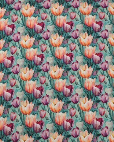 Tulipaner på lysegrøn - Bambus jersey