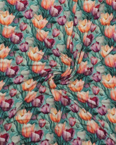 Tulipaner på lysegrøn - Bambus jersey