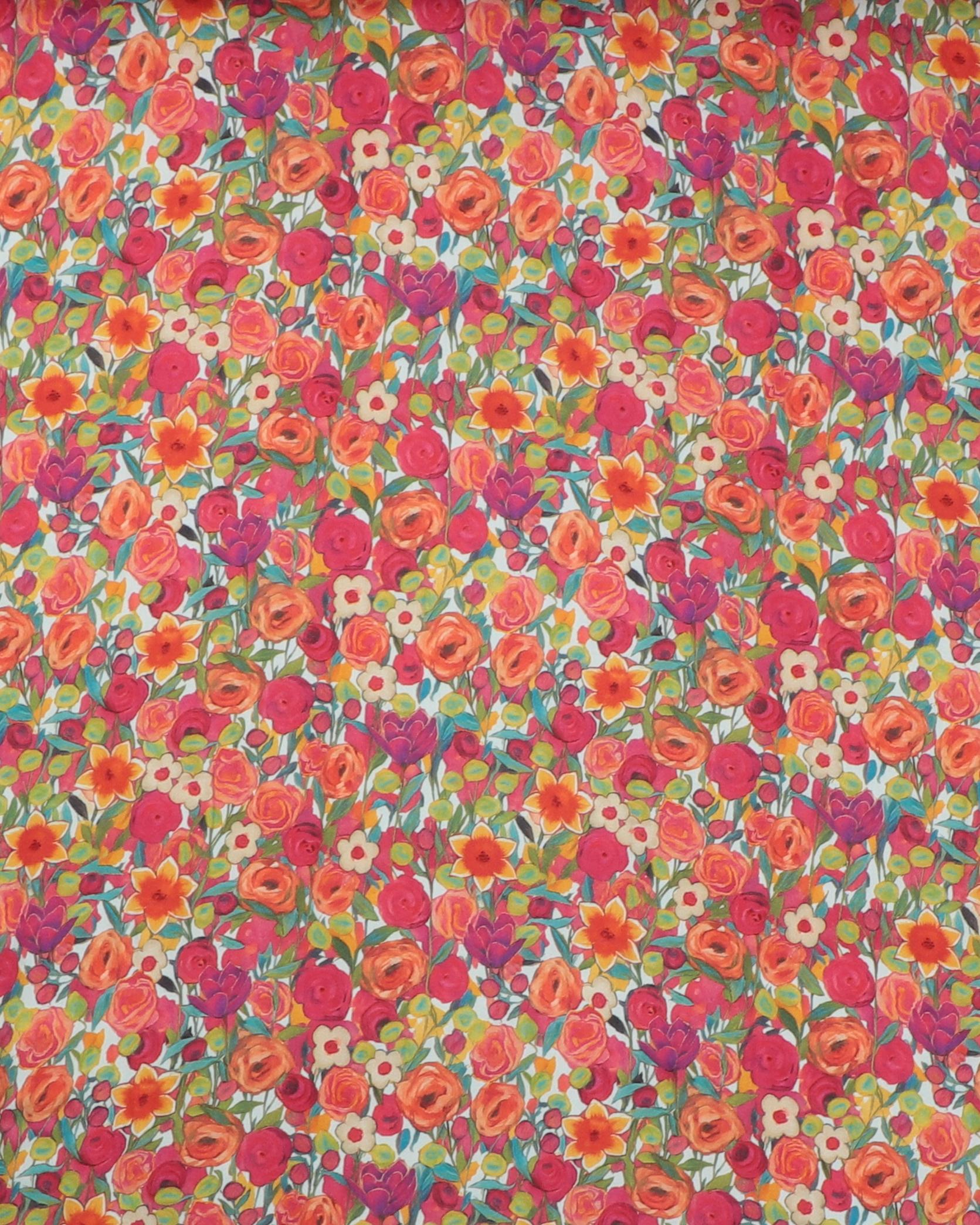 Blomsterhav med røde og orange - Viskose - 100% Viskose