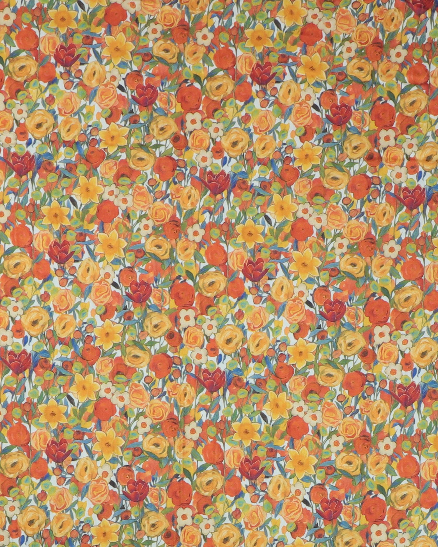 Blomsterhav med gule og brændt orange - Viskose - 100% Viskose