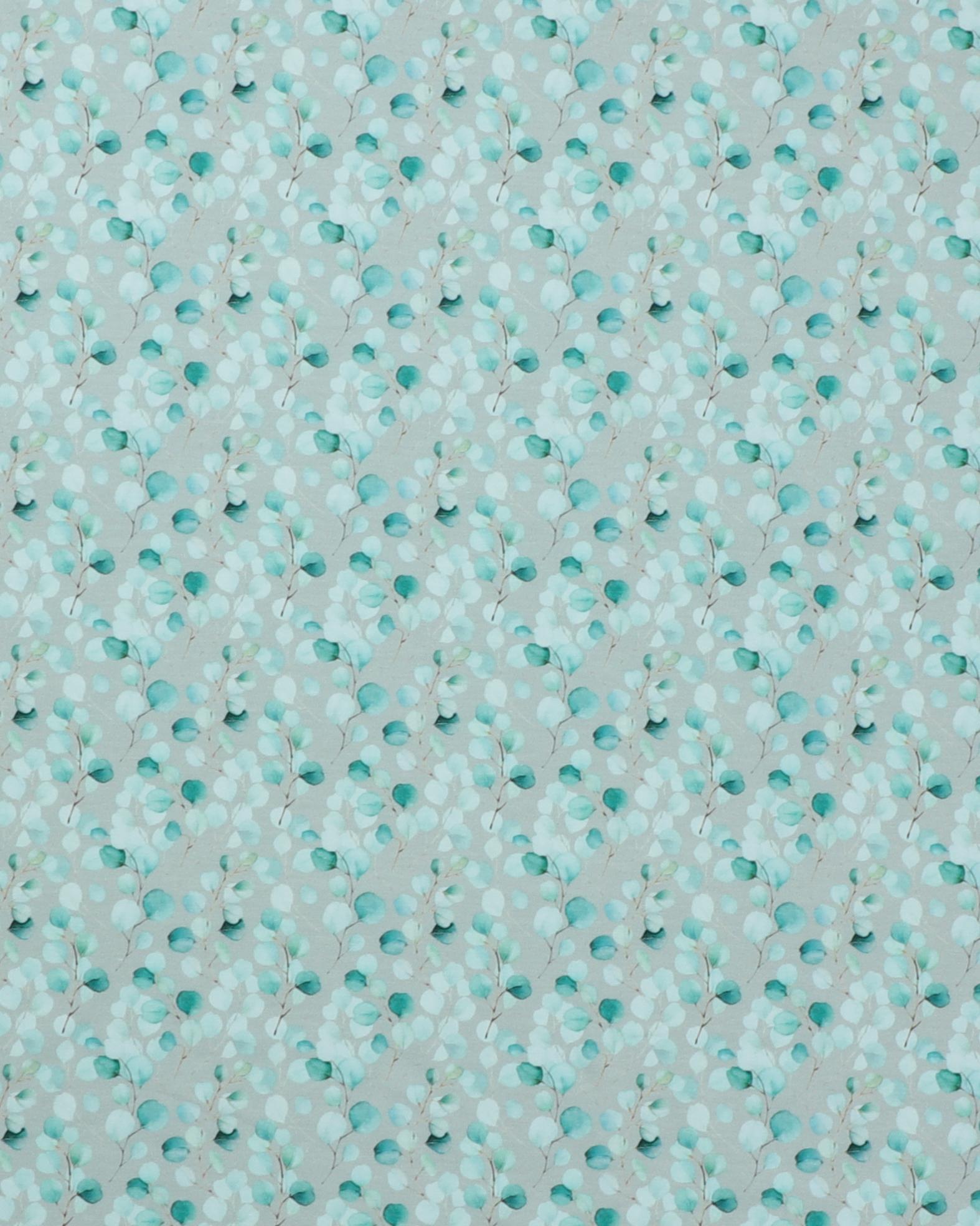 Lysegrå med petrol/mintfarvet blade - Jersey - 95% Bomuld, 5% Elastan