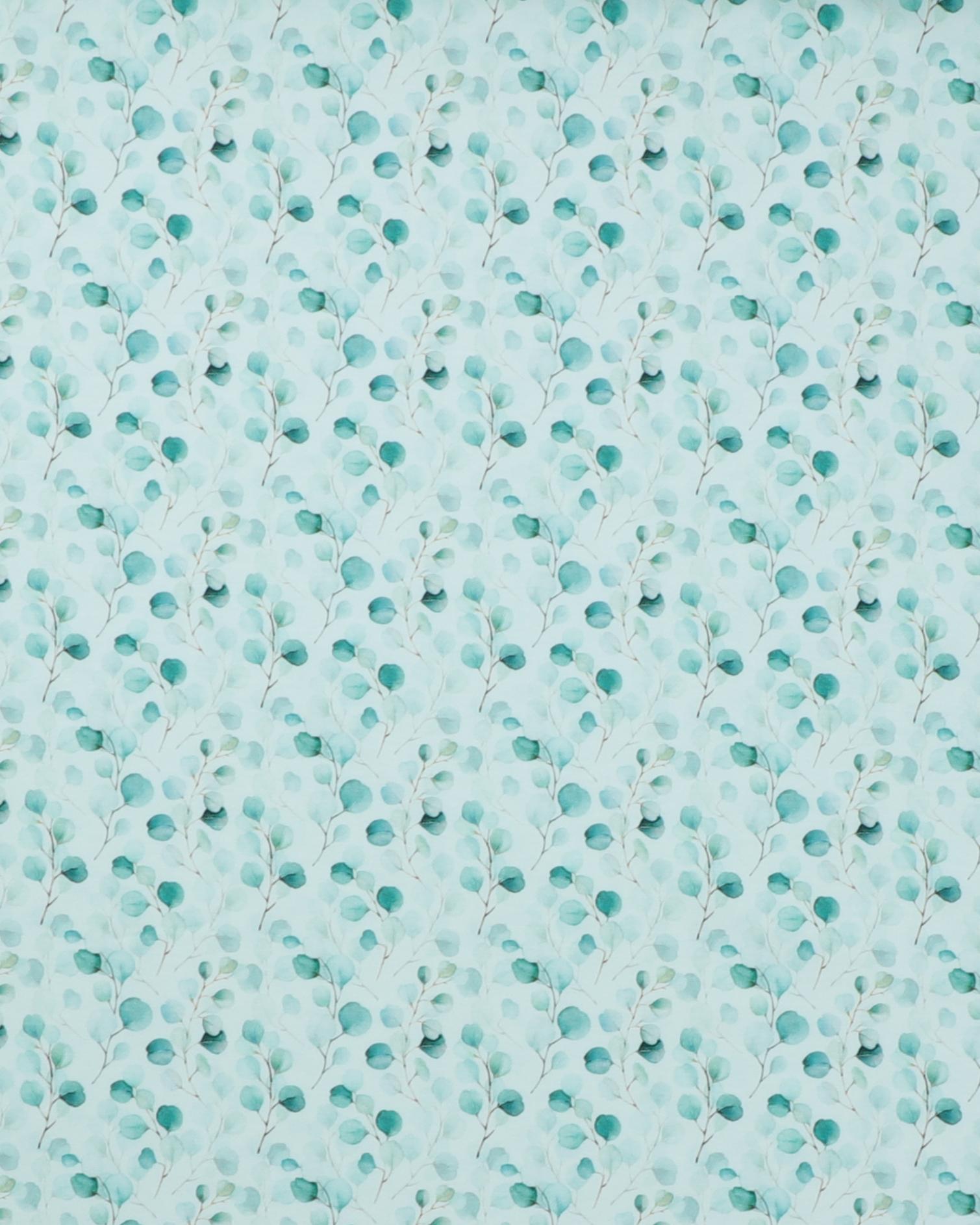 Hvid med petrol/mintfarvet blade - Jersey - 95% Bomuld, 5% Elastan