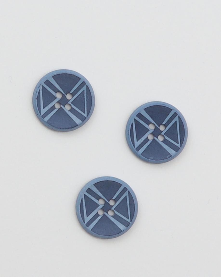 4-huls, Blå/lyseblå sløjfemønster - ca. 25 mm