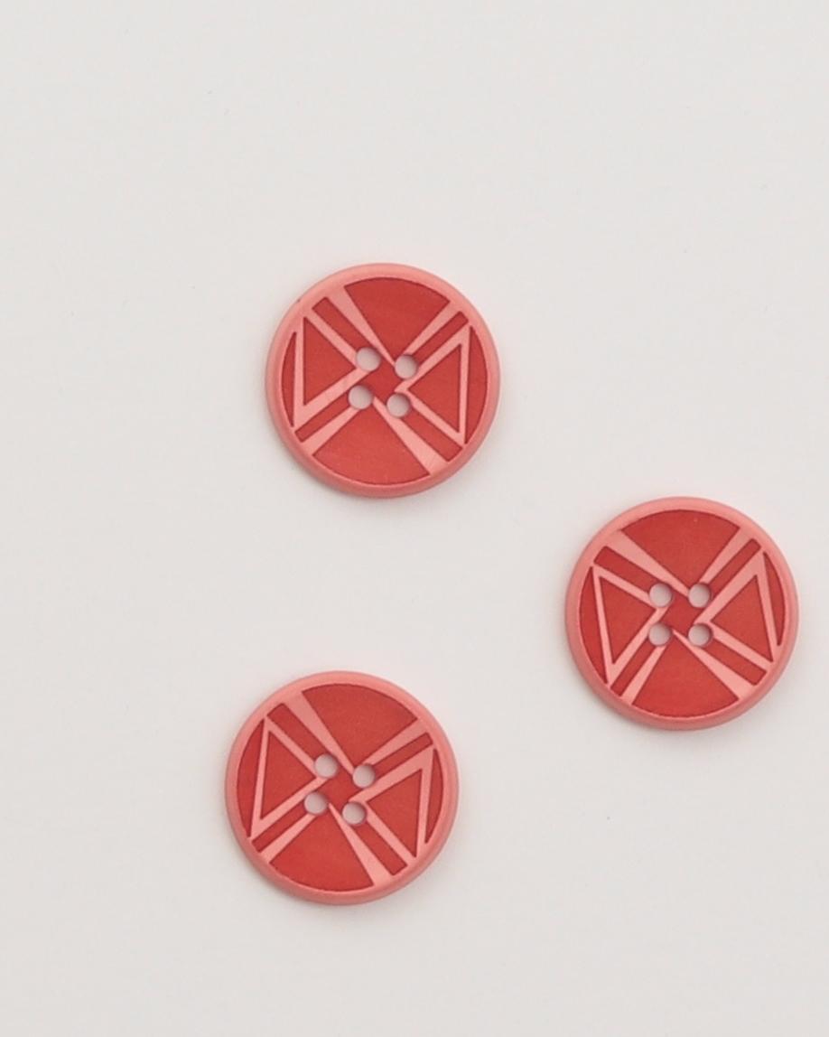 4-huls, orangerød/lyserød sløjfemønster - ca. 25 mm